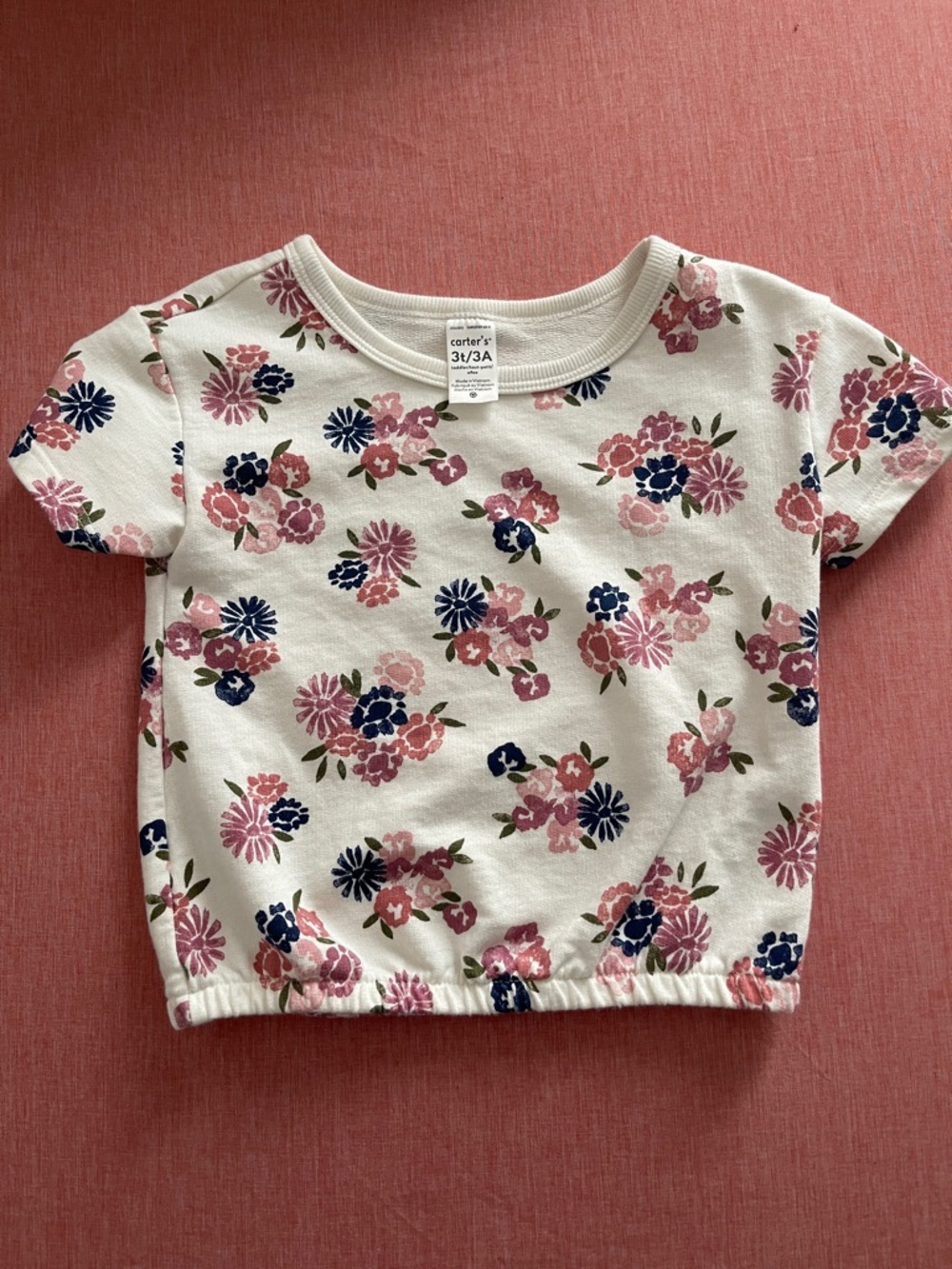 Carter's Cream Short Sleeve Tee with Pink and Navy Floral Print